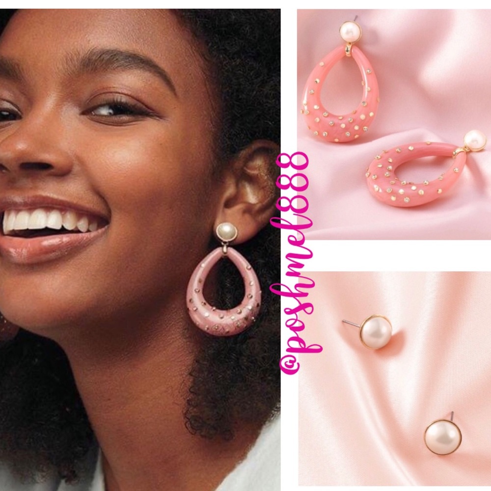 Stella & Dot | Pink & Gold 2-in-1 [V] Bisou Earrings Retired